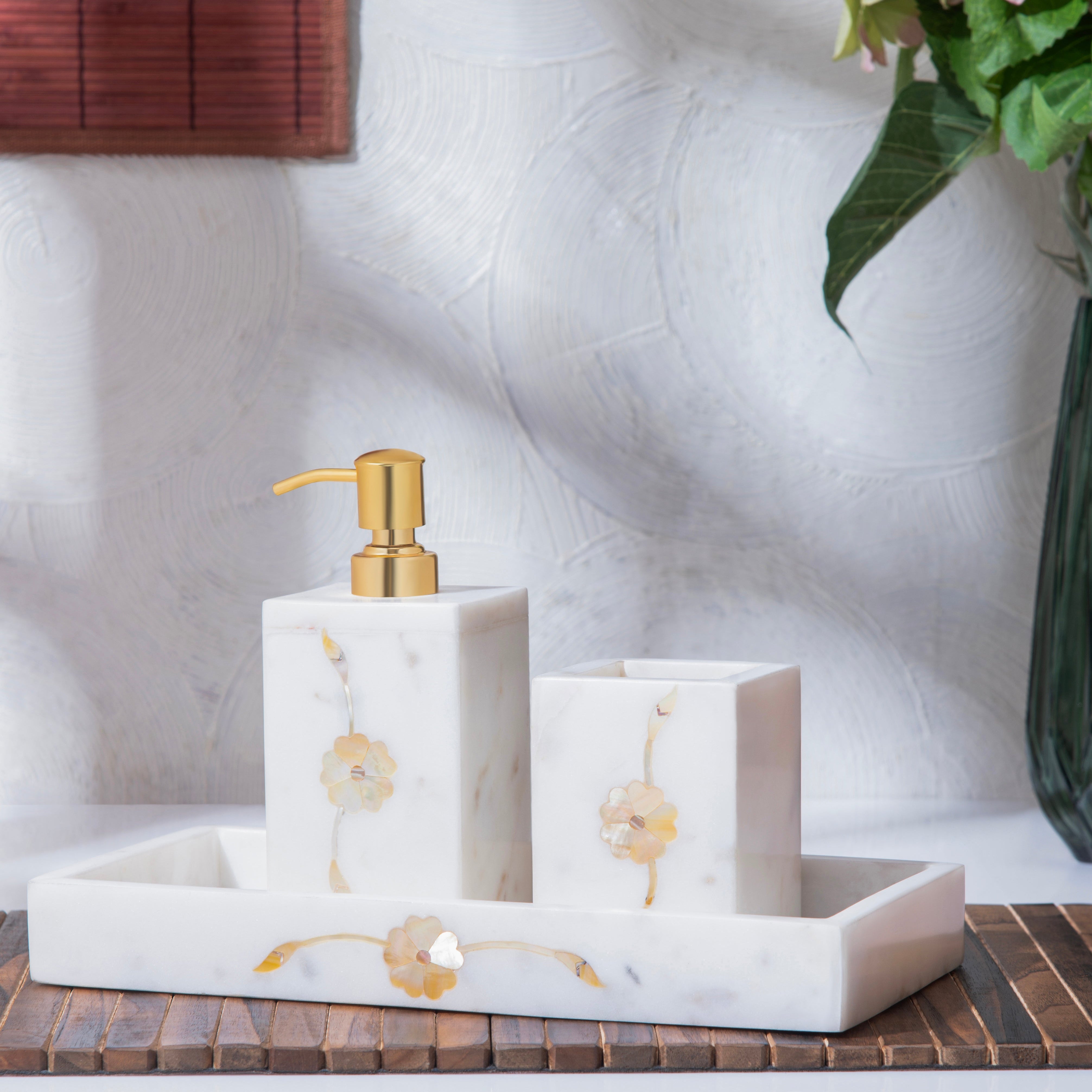 Mother-of-Pearl Inlay Marble Bath Set