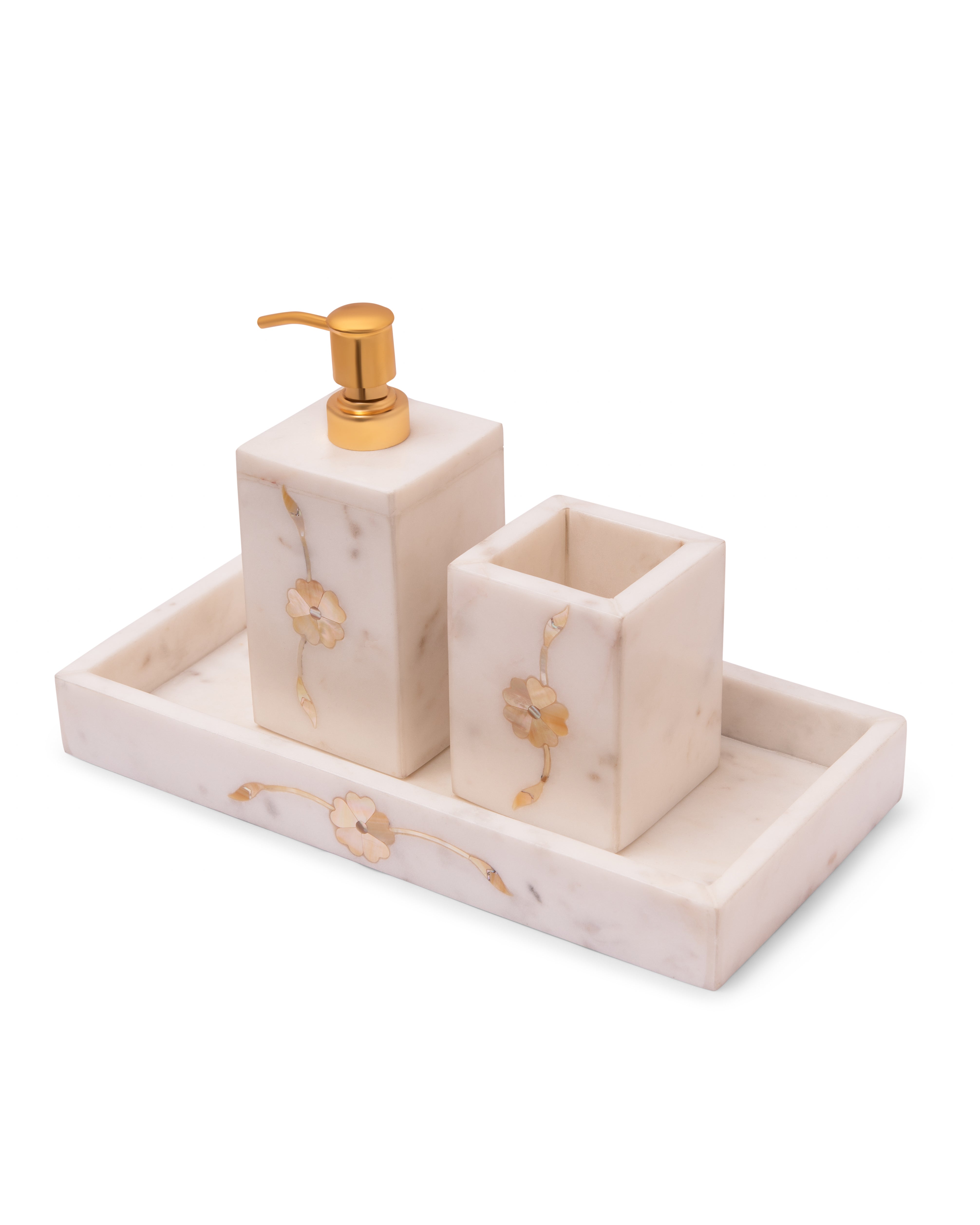 Mother-of-Pearl Inlay Marble Bath Set