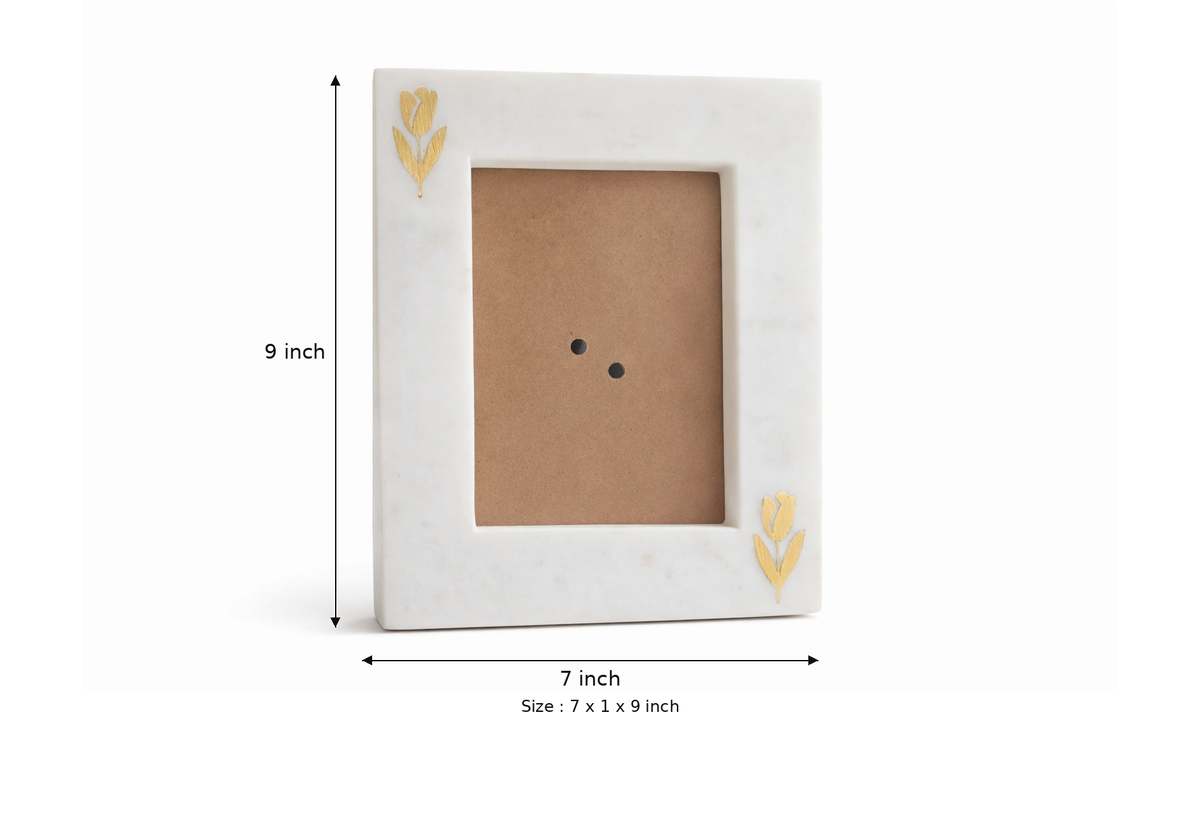 Marble Photo Frame with Floral & Gold Detailing