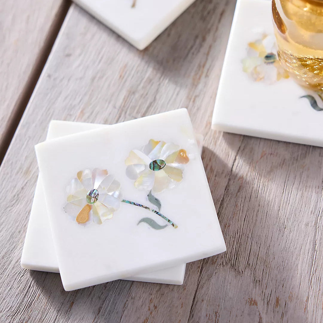 Marble & Mother of Pearl Coaster-Set of 2