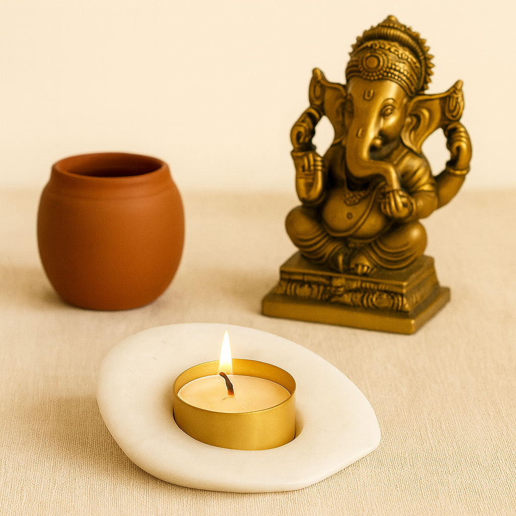 Slanting Marble Diya - 3 inch-Set of 2