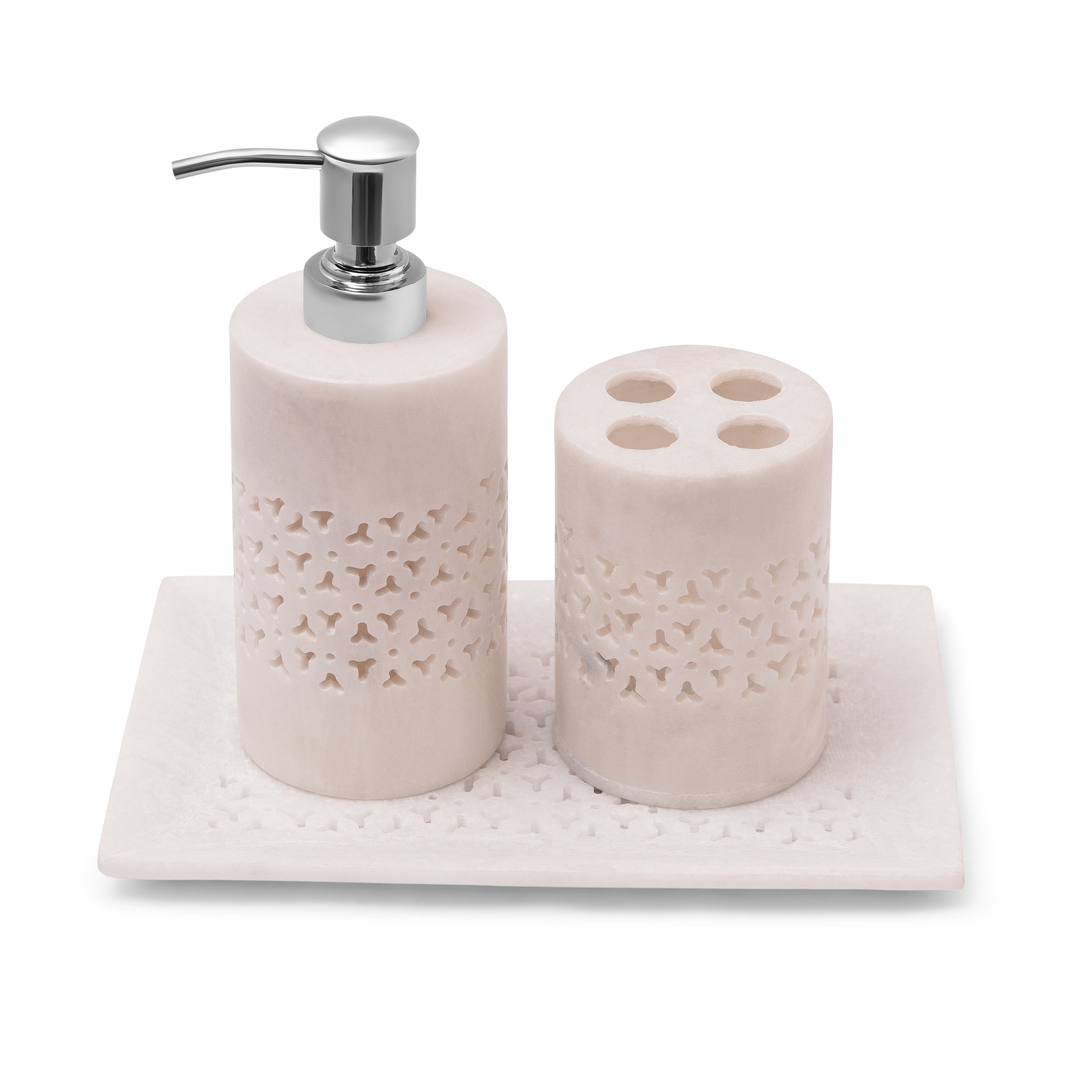 White Marble Bath Set with Jali Carving