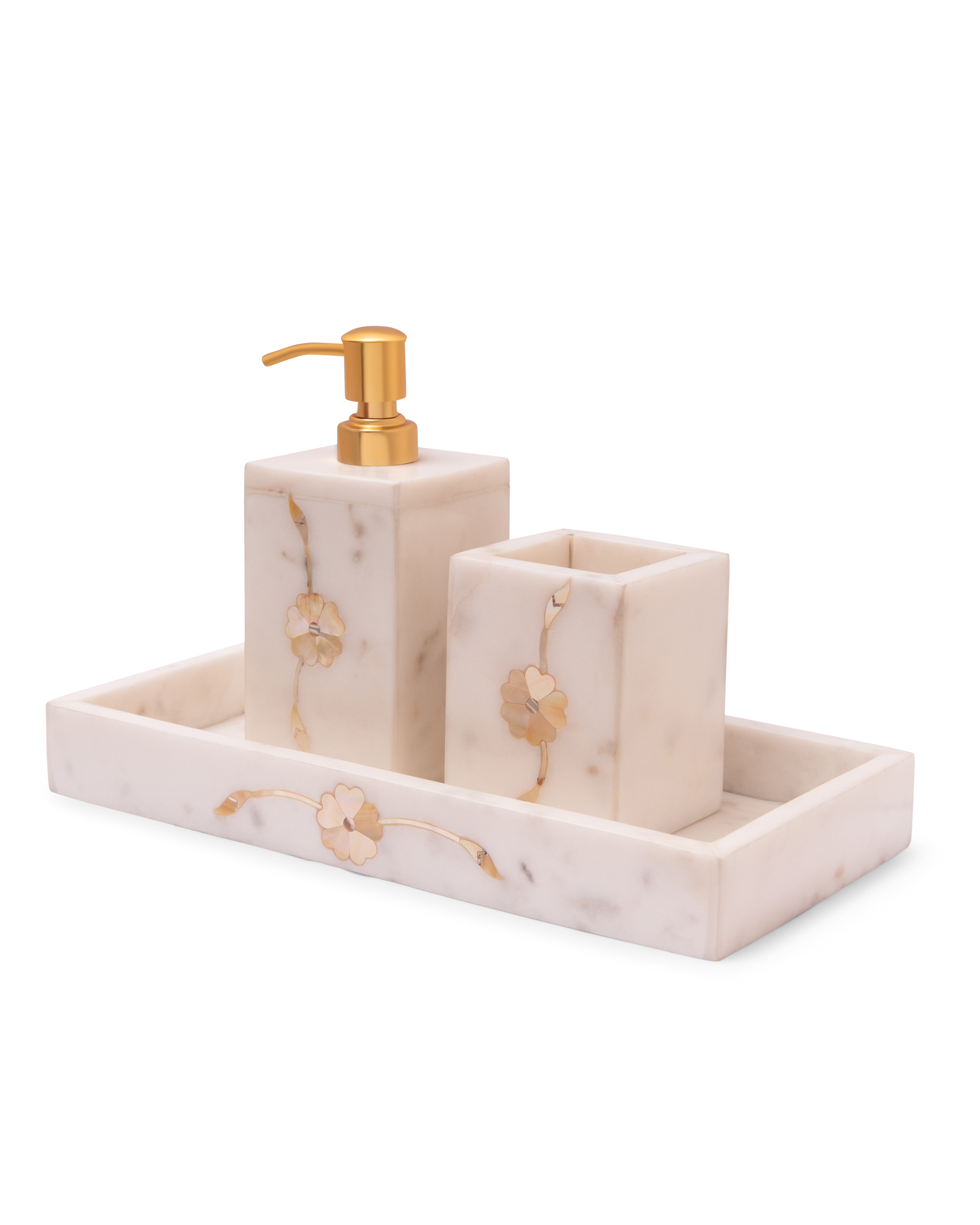 Mother-of-Pearl Inlay Marble Bath Set