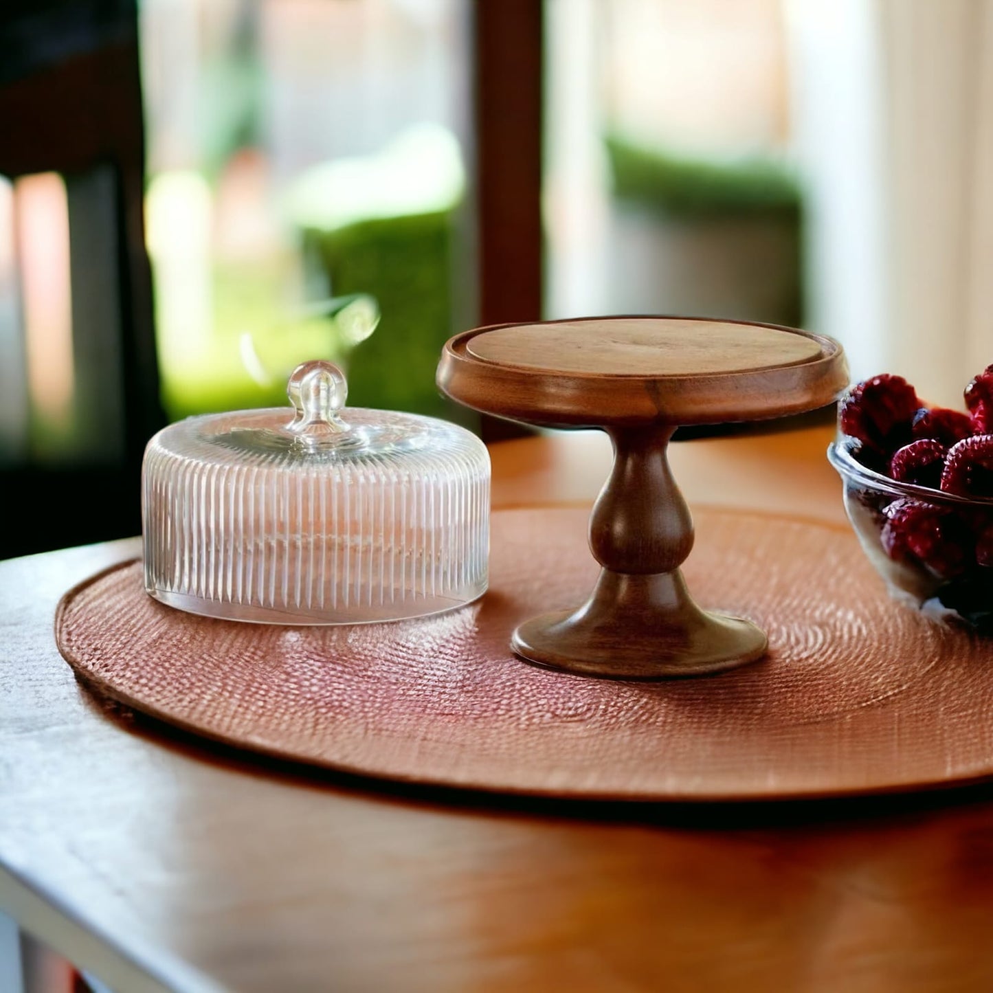 Fluted Glass Cloche With Wooden Serve