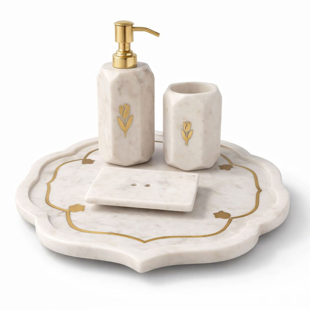 Marble Bath Set with Gold Detailing