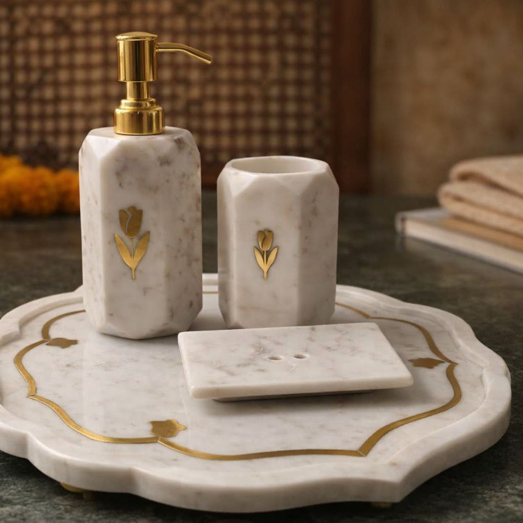 Marble Bath Set with Gold Detailing