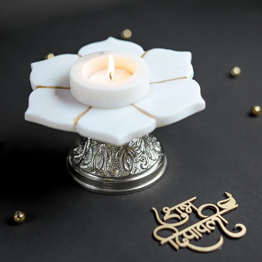 Lotus Inlay Diya with Stand - 6"