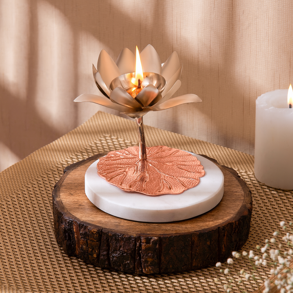 Lotus Blossom Diya for Pooja Rituals