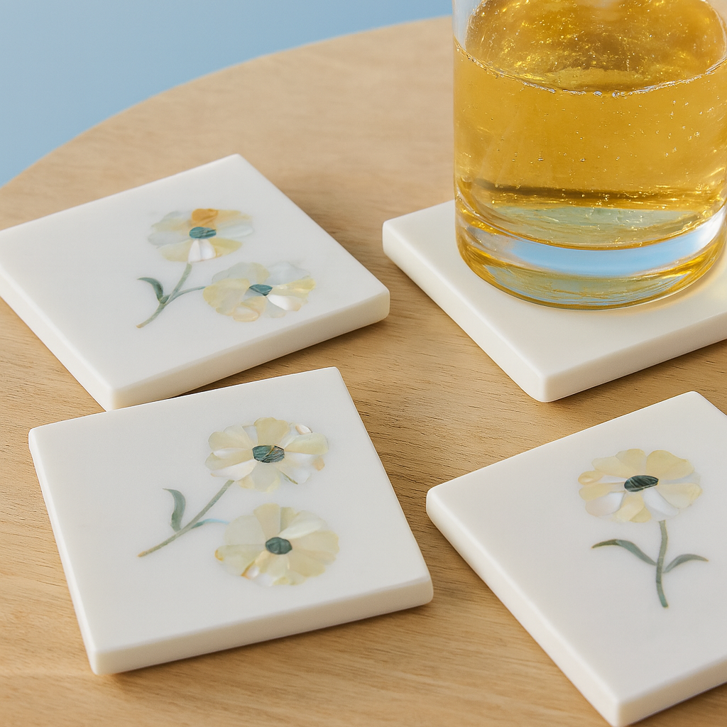 Marble & Mother of Pearl Coaster-Set of 2