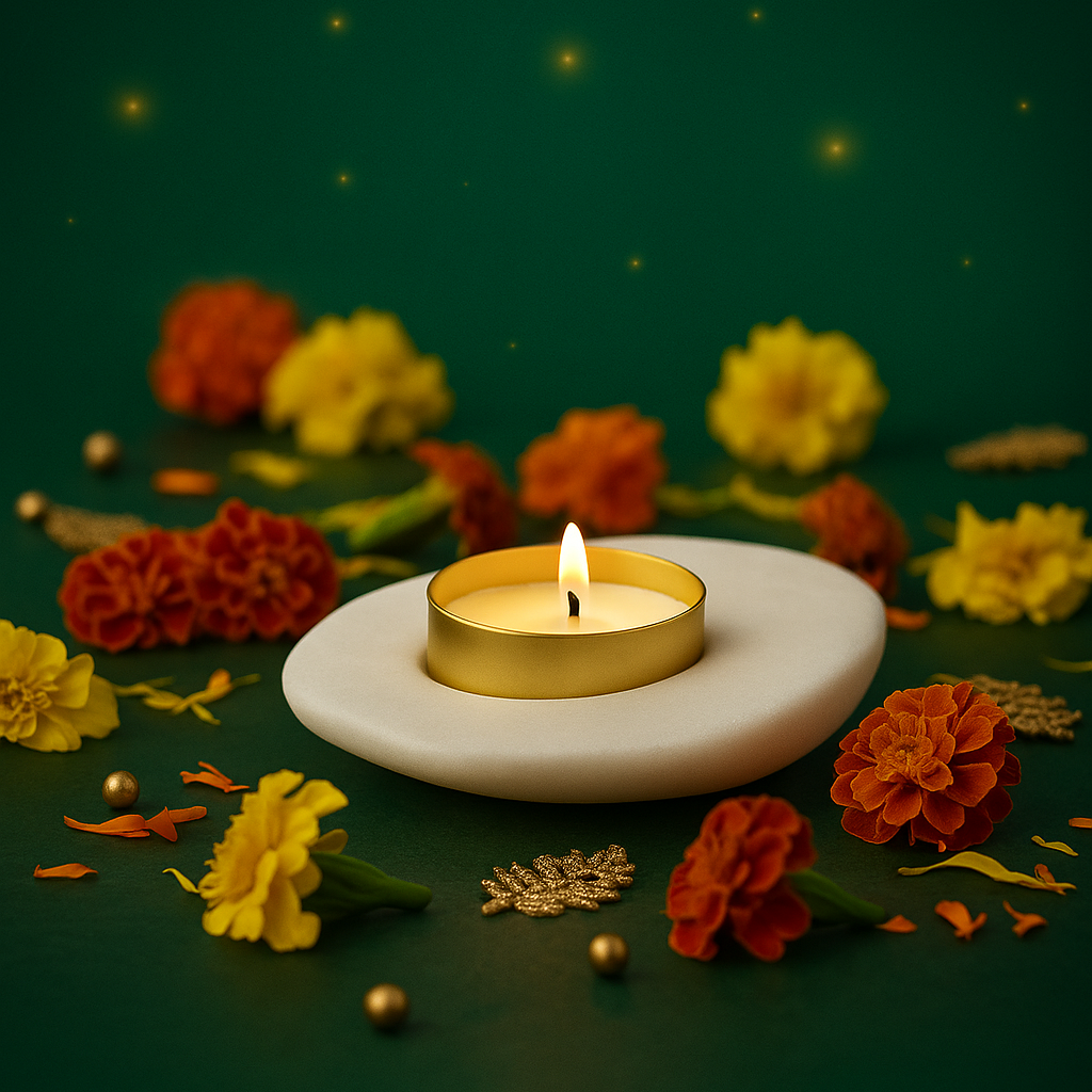 Slanting Marble Diya - 3 inch-Set of 2