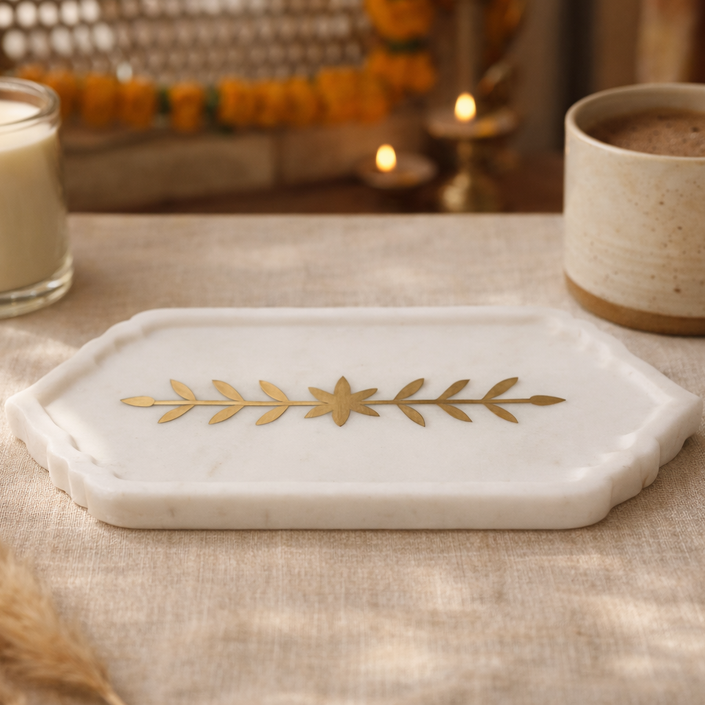 Marble Platter with Gold Leaf Inlay