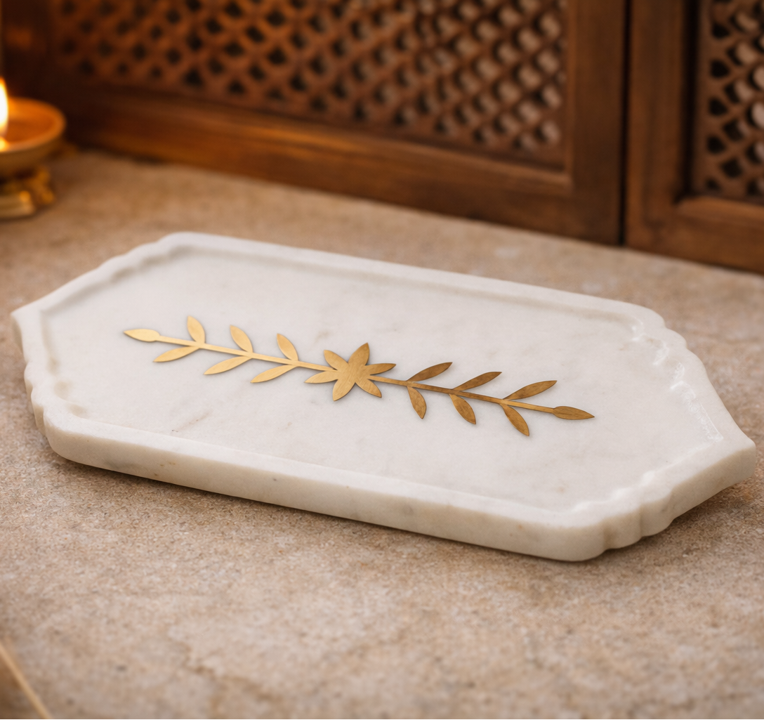 Marble Platter with Gold Leaf Inlay