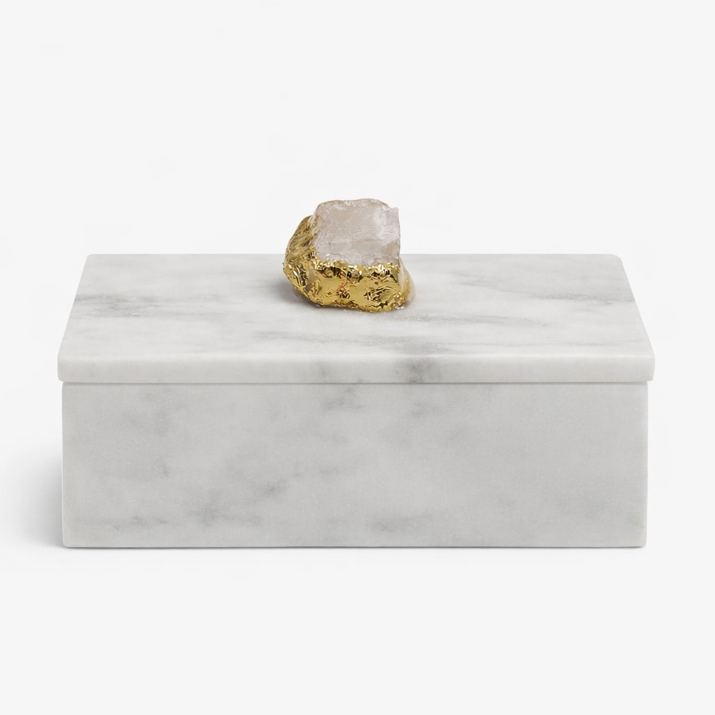 Marble Jewellery Box with Rose Quartz Knob
