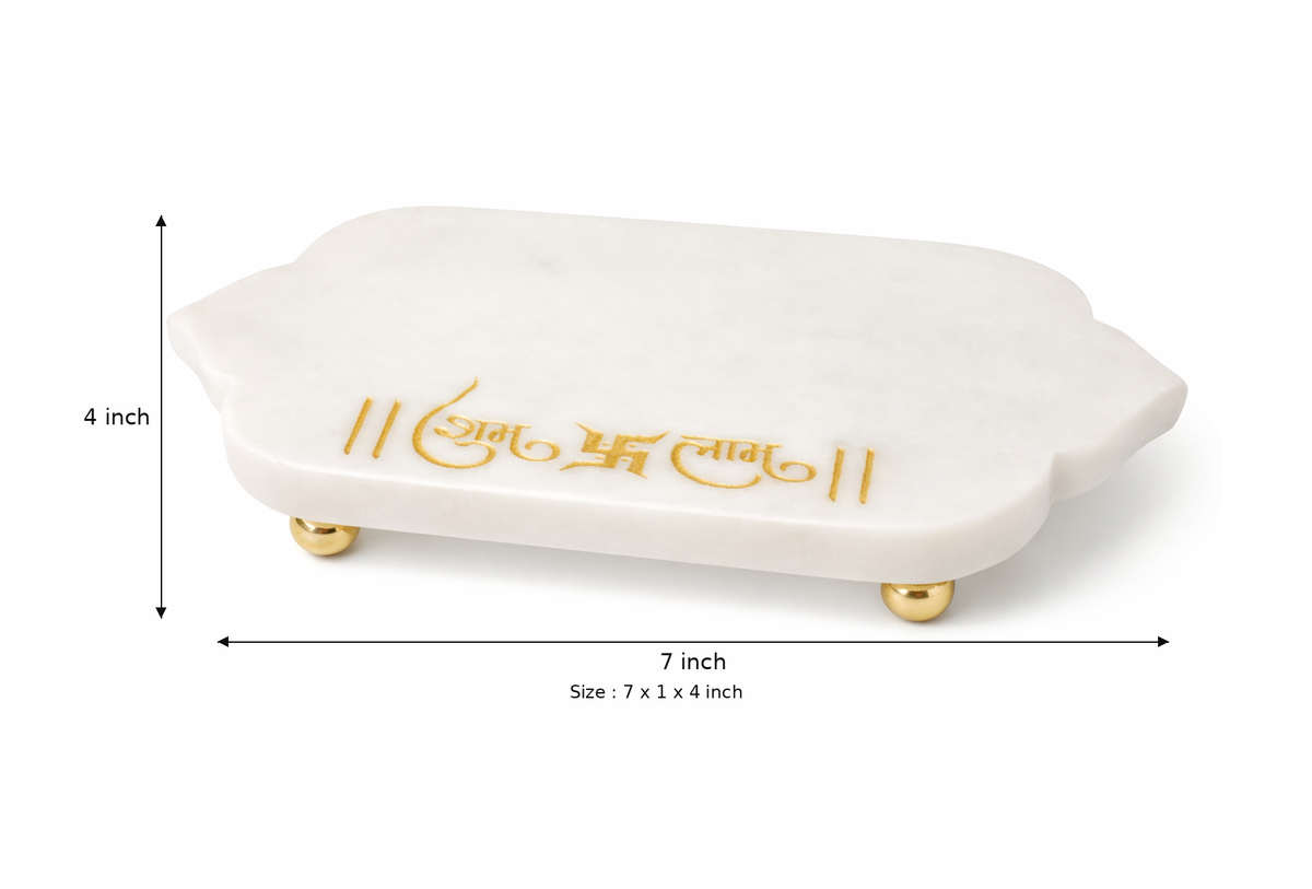 Shubh-Labh Marble Incense Holder with Gold Detailing